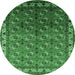 Round Machine Washable Oriental Emerald Green Industrial Area Rugs, wshurb2810emgrn