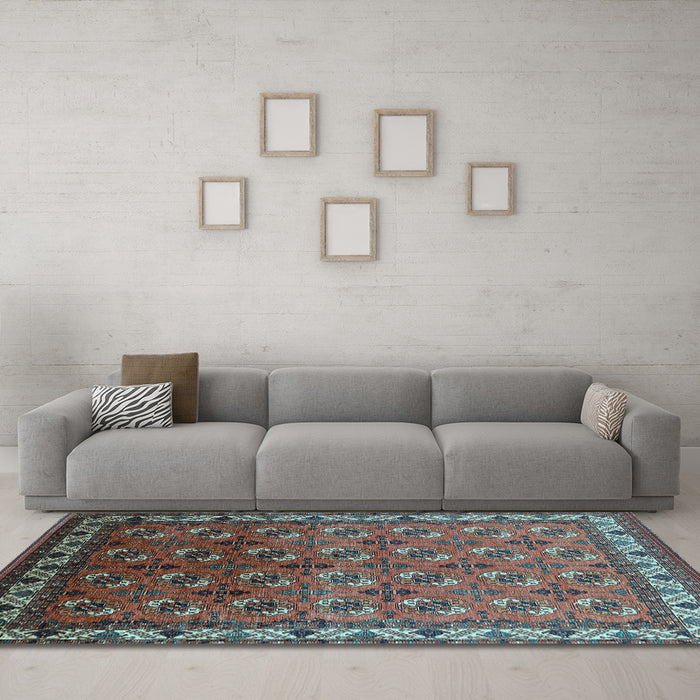 Machine Washable Oriental Light Blue Industrial Rug in a Living Room, wshurb2810lblu