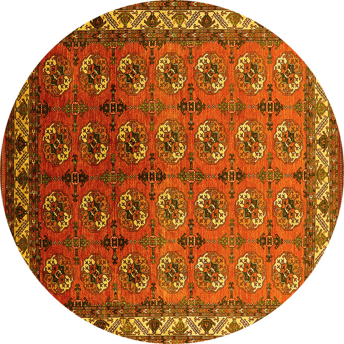 Round Machine Washable Oriental Yellow Industrial Rug, wshurb2810yw