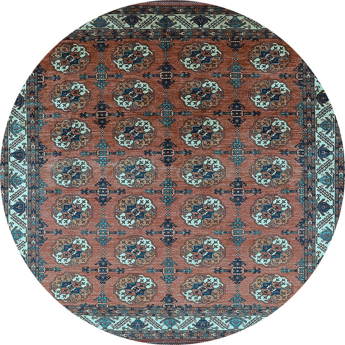 Round Machine Washable Oriental Light Blue Industrial Rug, wshurb2810lblu