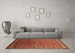 Machine Washable Oriental Brown Industrial Rug in a Living Room,, wshurb2810brn