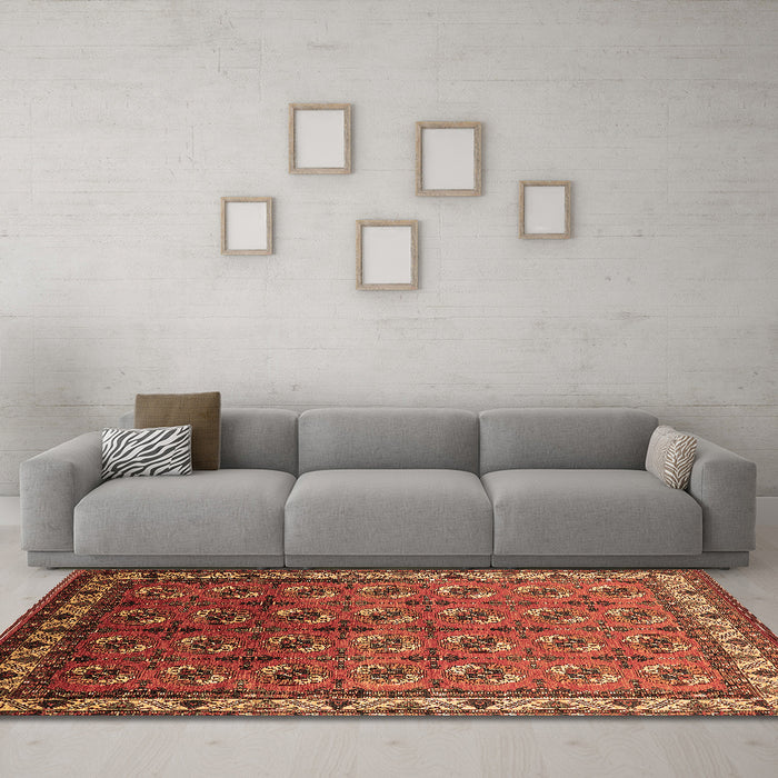 Machine Washable Oriental Brown Industrial Rug in a Living Room,, wshurb2810brn