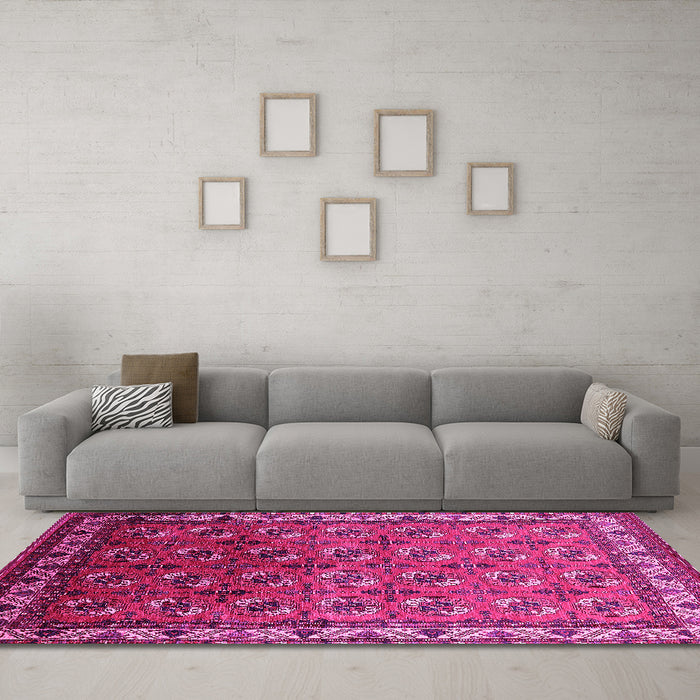 Machine Washable Oriental Pink Industrial Rug in a Living Room, wshurb2810pnk
