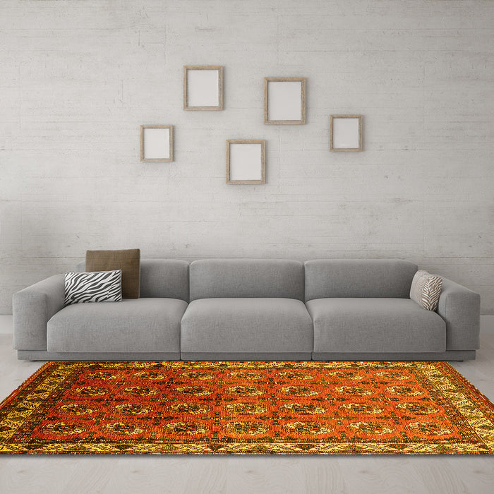 Machine Washable Oriental Yellow Industrial Rug in a Living Room, wshurb2810yw