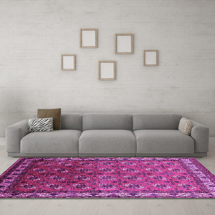 Machine Washable Oriental Purple Industrial Area Rugs in a Living Room, wshurb2810pur
