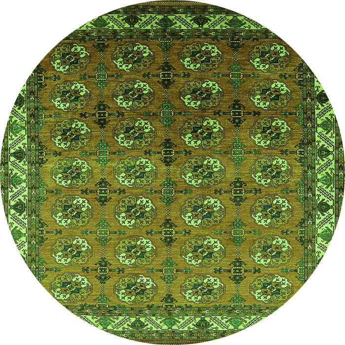 Round Machine Washable Oriental Green Industrial Area Rugs, wshurb2810grn