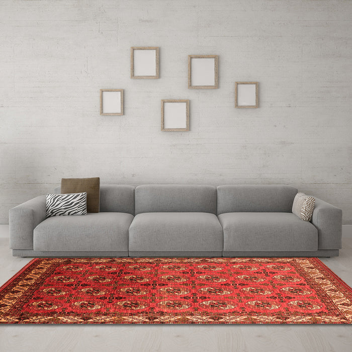 Machine Washable Oriental Orange Industrial Area Rugs in a Living Room, wshurb2810org