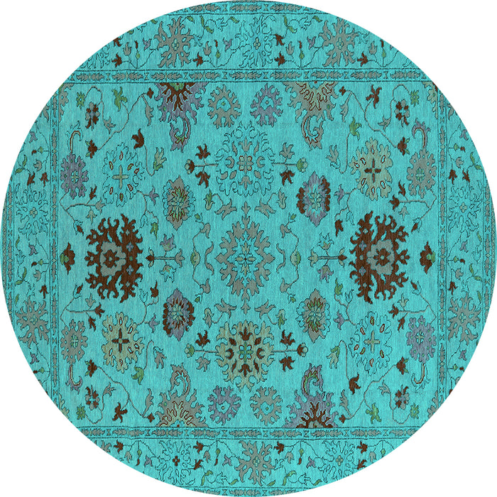 Round Machine Washable Oriental Turquoise Industrial Area Rugs, wshurb2811turq