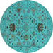 Round Machine Washable Oriental Turquoise Industrial Area Rugs, wshurb2811turq