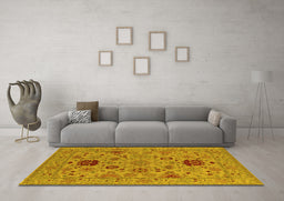 Machine Washable Oriental Yellow Industrial Rug in a Living Room, wshurb2811yw