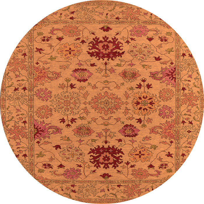Round Machine Washable Oriental Orange Industrial Area Rugs, wshurb2811org