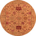 Round Machine Washable Oriental Orange Industrial Area Rugs, wshurb2811org