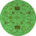 Round Machine Washable Oriental Green Industrial Area Rugs, wshurb2811grn