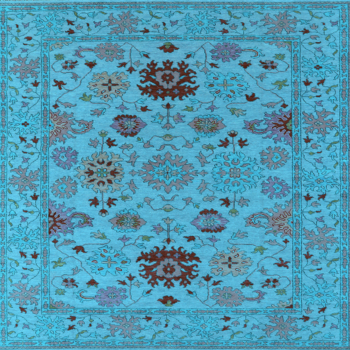 Square Machine Washable Oriental Light Blue Industrial Rug, wshurb2811lblu