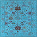 Square Machine Washable Oriental Light Blue Industrial Rug, wshurb2811lblu
