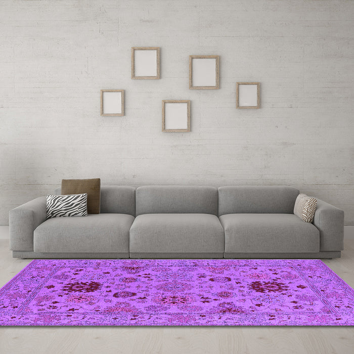 Machine Washable Oriental Purple Industrial Area Rugs in a Living Room, wshurb2811pur