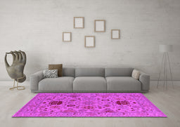 Machine Washable Oriental Pink Industrial Rug in a Living Room, wshurb2811pnk
