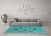 Machine Washable Oriental Turquoise Industrial Area Rugs in a Living Room,, wshurb2811turq