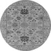 Round Machine Washable Oriental Gray Industrial Rug, wshurb2811gry