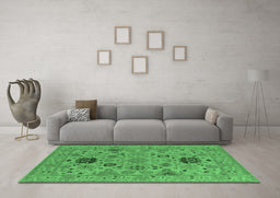 Machine Washable Oriental Emerald Green Industrial Area Rugs in a Living Room,, wshurb2811emgrn