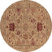 Round Machine Washable Oriental Brown Industrial Rug, wshurb2811brn