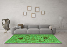 Machine Washable Oriental Green Industrial Area Rugs in a Living Room,, wshurb2811grn
