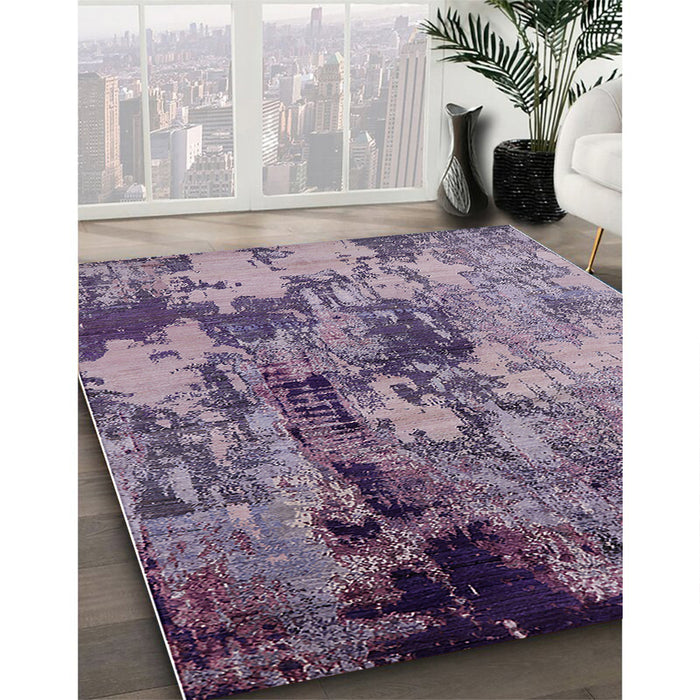 Mid-Century Modern Purple Oriental Rug in Family Room, urb2812