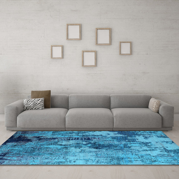 Machine Washable Oriental Light Blue Industrial Rug in a Living Room, wshurb2812lblu