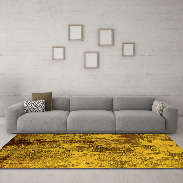 Machine Washable Oriental Yellow Industrial Rug in a Living Room, wshurb2812yw