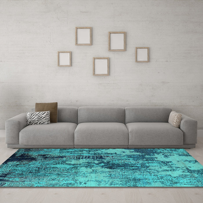 Machine Washable Oriental Turquoise Industrial Area Rugs in a Living Room,, wshurb2812turq