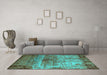 Machine Washable Oriental Turquoise Industrial Area Rugs in a Living Room,, wshurb2813turq