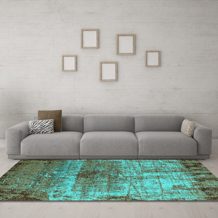 Machine Washable Oriental Turquoise Industrial Area Rugs in a Living Room,, wshurb2813turq