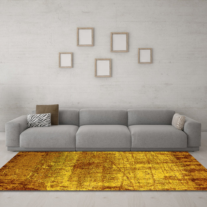 Machine Washable Oriental Yellow Industrial Rug in a Living Room, wshurb2813yw