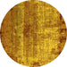 Round Machine Washable Oriental Yellow Industrial Rug, wshurb2813yw