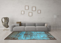 Machine Washable Oriental Light Blue Industrial Rug, wshurb2813lblu