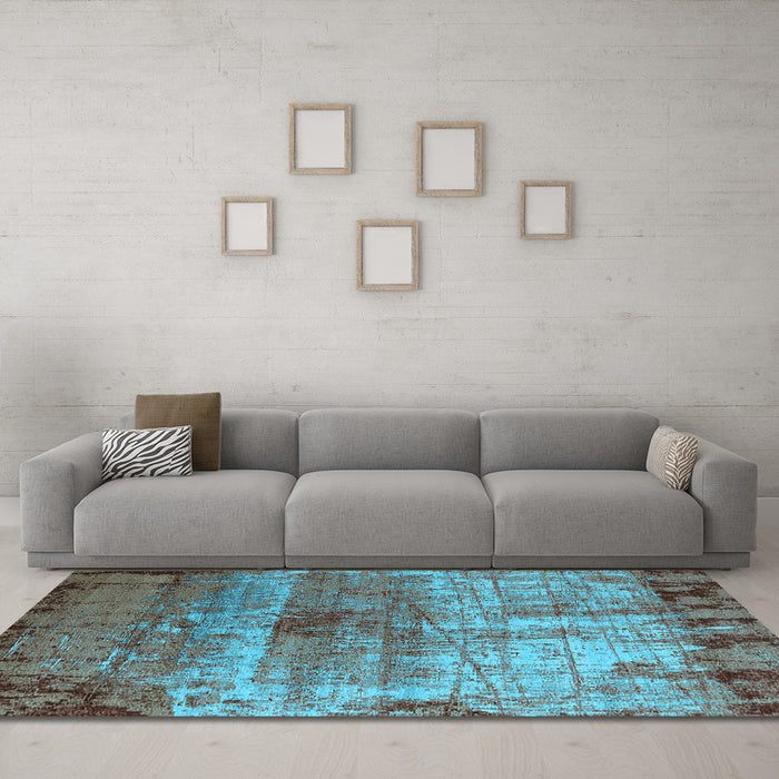Machine Washable Oriental Light Blue Industrial Rug in a Living Room, wshurb2813lblu