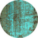 Round Machine Washable Oriental Turquoise Industrial Area Rugs, wshurb2813turq