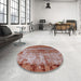 Round Mid-Century Modern Red Oriental Rug in a Office, urb2813