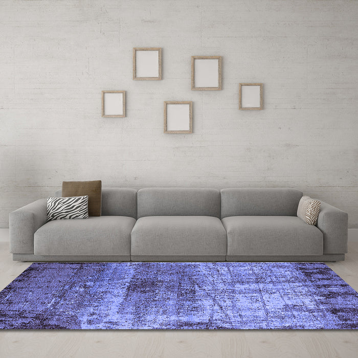 Machine Washable Oriental Blue Industrial Rug in a Living Room, wshurb2813blu