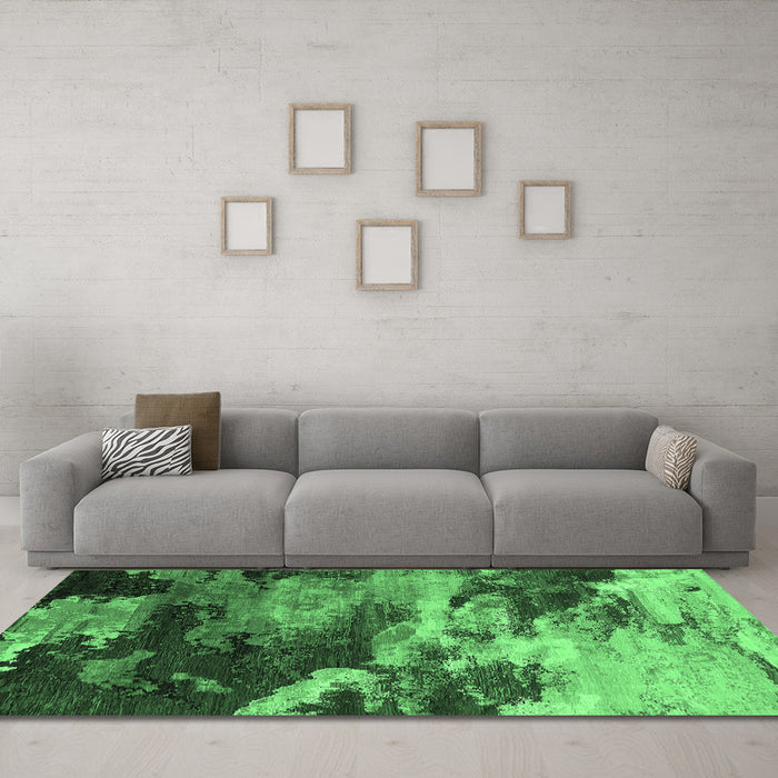 Machine Washable Oriental Emerald Green Industrial Area Rugs in a Living Room,, wshurb2814emgrn