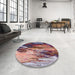 Round Machine Washable Industrial Modern Dark Raspberry Purple Rug in a Office, wshurb2814