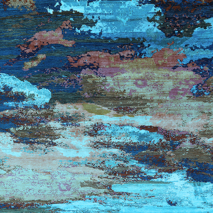 Square Machine Washable Oriental Light Blue Industrial Rug, wshurb2814lblu