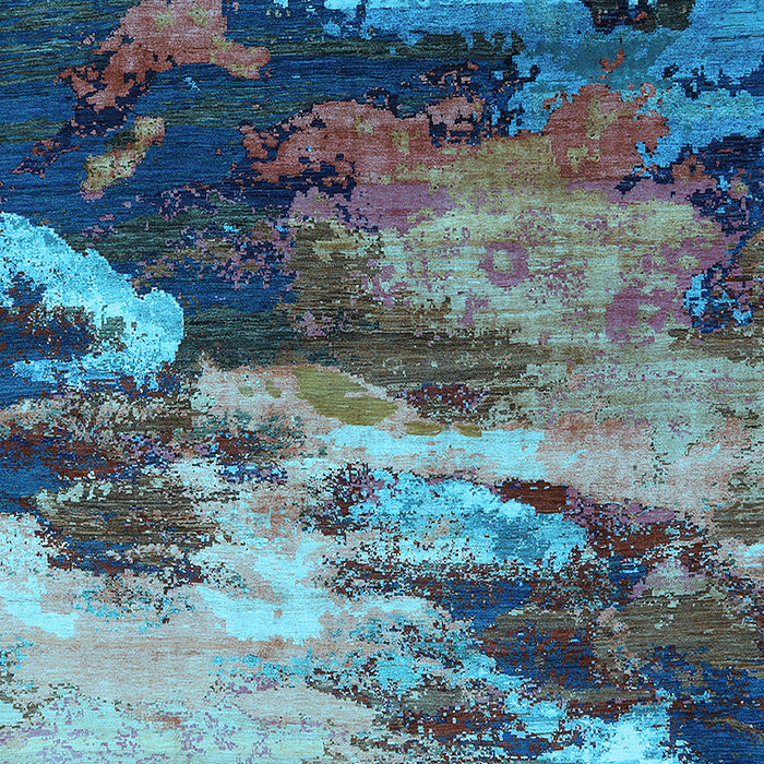 Machine Washable Oriental Light Blue Industrial Rug, wshurb2814lblu