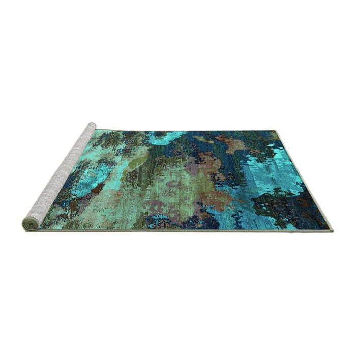 Sideview of Machine Washable Oriental Turquoise Industrial Area Rugs, wshurb2814turq