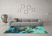 Machine Washable Oriental Turquoise Industrial Area Rugs in a Living Room,, wshurb2814turq