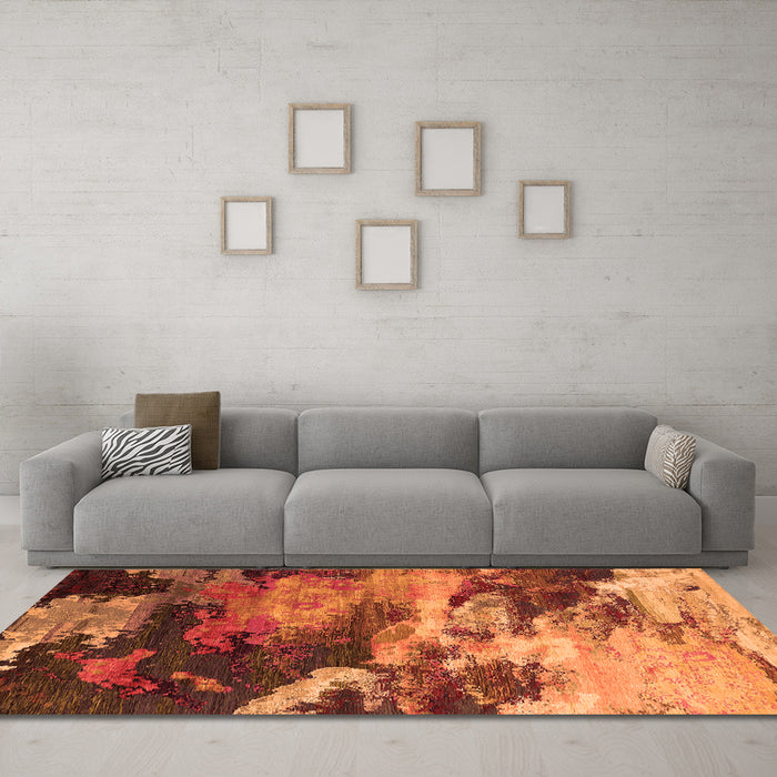Machine Washable Oriental Orange Industrial Area Rugs in a Living Room, wshurb2814org