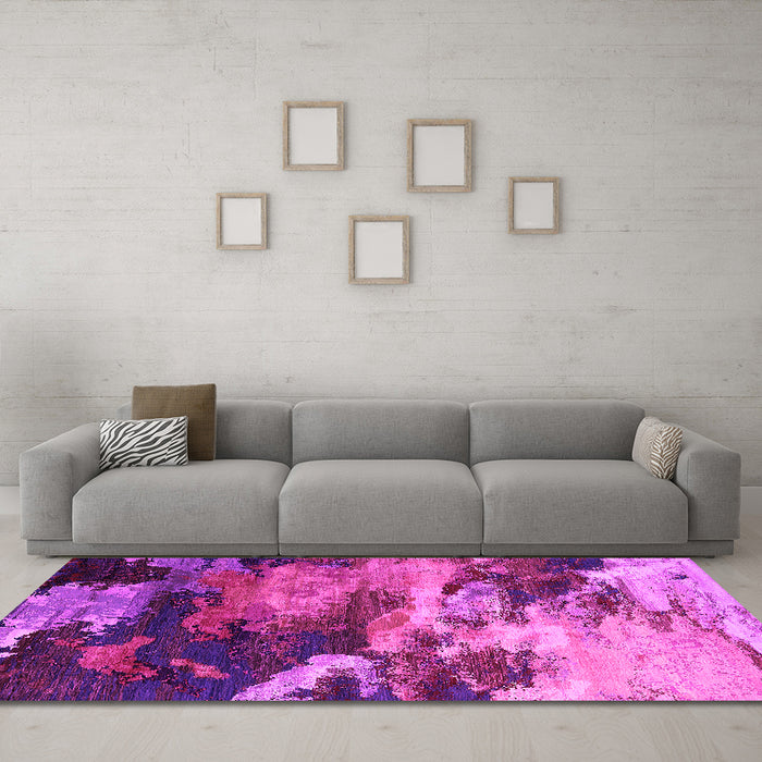 Machine Washable Oriental Pink Industrial Rug in a Living Room, wshurb2814pnk