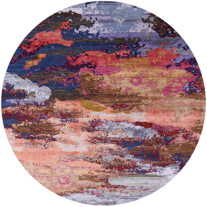 Round Machine Washable Industrial Modern Dark Raspberry Purple Rug, wshurb2814