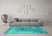 Machine Washable Oriental Turquoise Industrial Area Rugs in a Living Room,, wshurb2815turq
