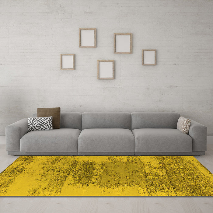 Machine Washable Oriental Yellow Industrial Rug in a Living Room, wshurb2815yw